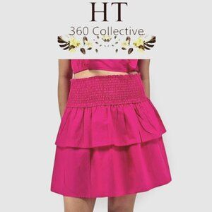 Nordstrom HT360 Collective Pink Smocked Tiered Cotton Mini Skirt Size S